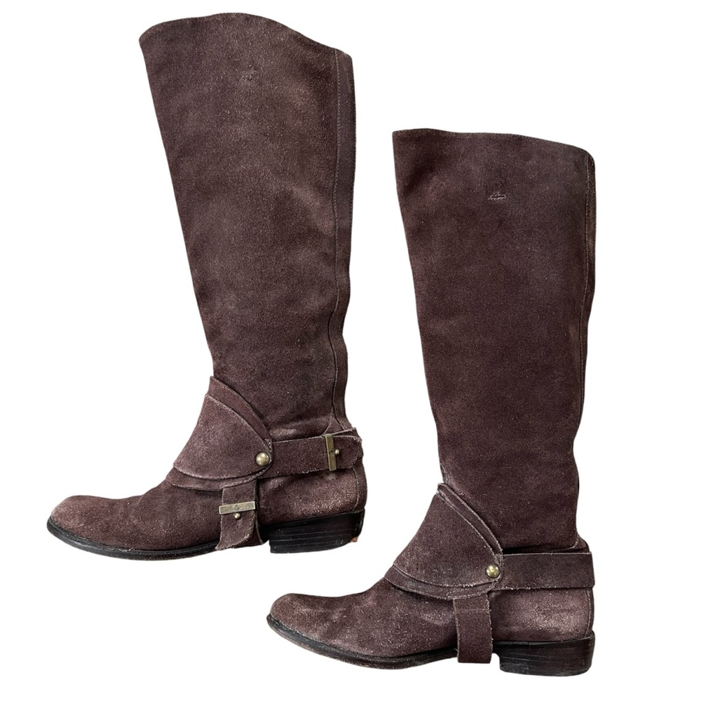 7 for all Mankind | Brown Suede Tall Riding Boots with Harness | Size 7.5